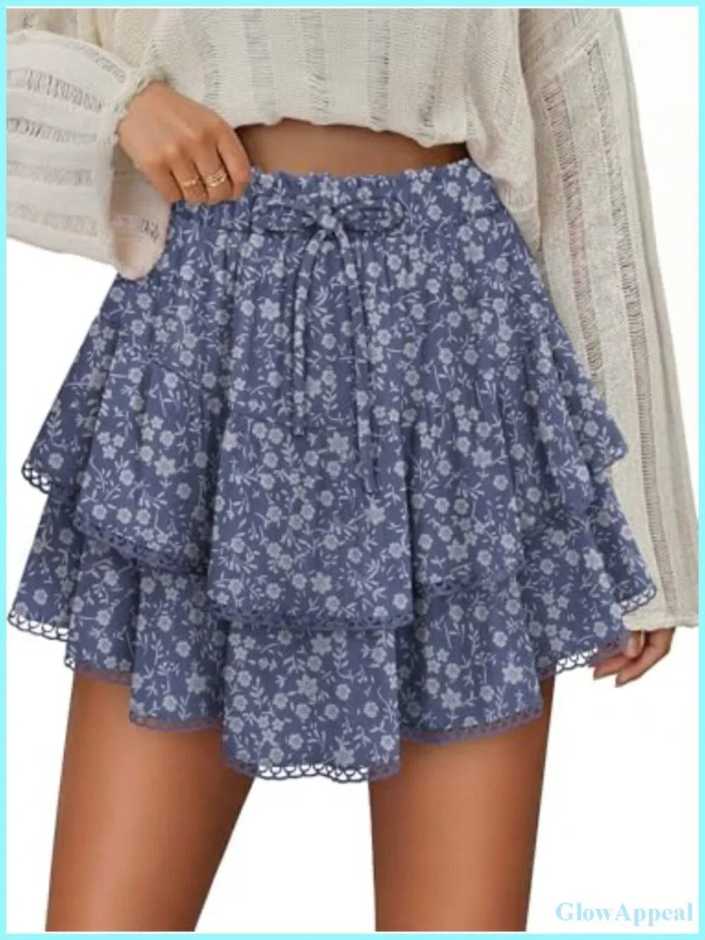 Women's Ruffle Skort - High Waist Flowy Shorts, Lace Hem, Double Layer